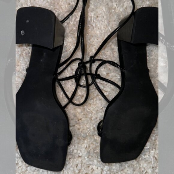 Vivianly Womens Size 8 Chunky Heel Strappy Ankle Wrap Square Toe Sandals Black - Picture 2 of 4